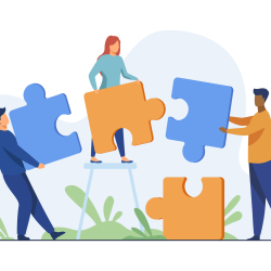 Partners holding big jigsaw puzzle pieces Partners holding big jigsaw puzzle pieces flat vector illustration. Successful partnership, communication and collaboration metaphor. Teamwork and business cooperation concept.
